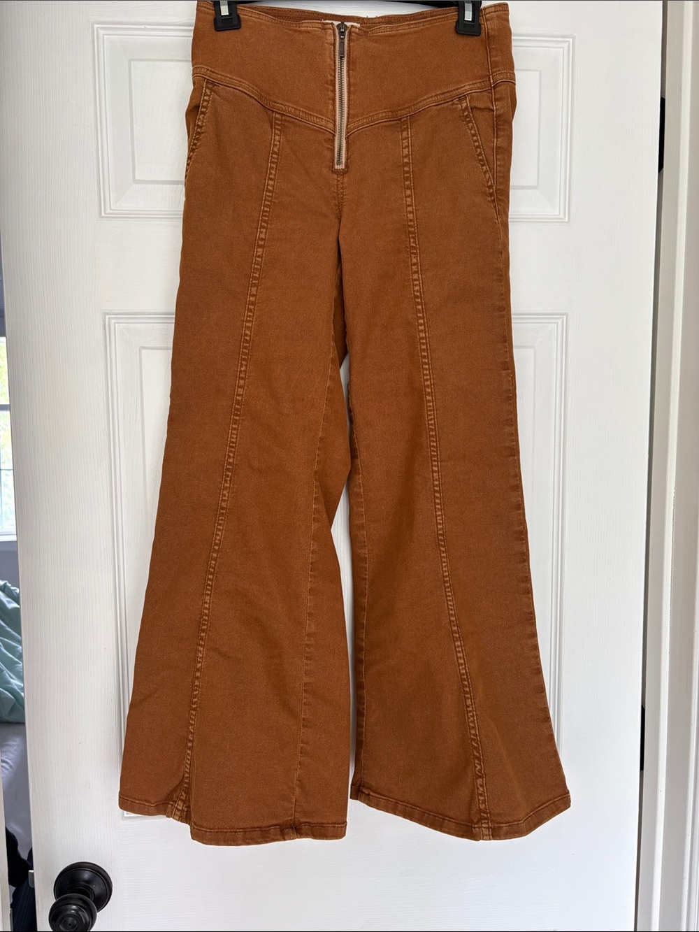 Pilcro Cropped Flare Pants in Rust Brown